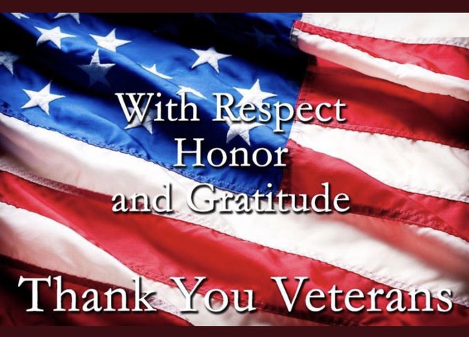 Happy Veterans Day!  Let us honor today &amp; EVERYDAY all of our Veterans! I thank you &amp; appreciate you<a href="/tag/happyveteransday"class="tags"><span>#happyveteransday</span></a><a href="/tag/veteransday"class="tags"><span>#veteransday</span></a><a href="/tag/veteransday20"class="tags"><span>#veteransday20</span></a>