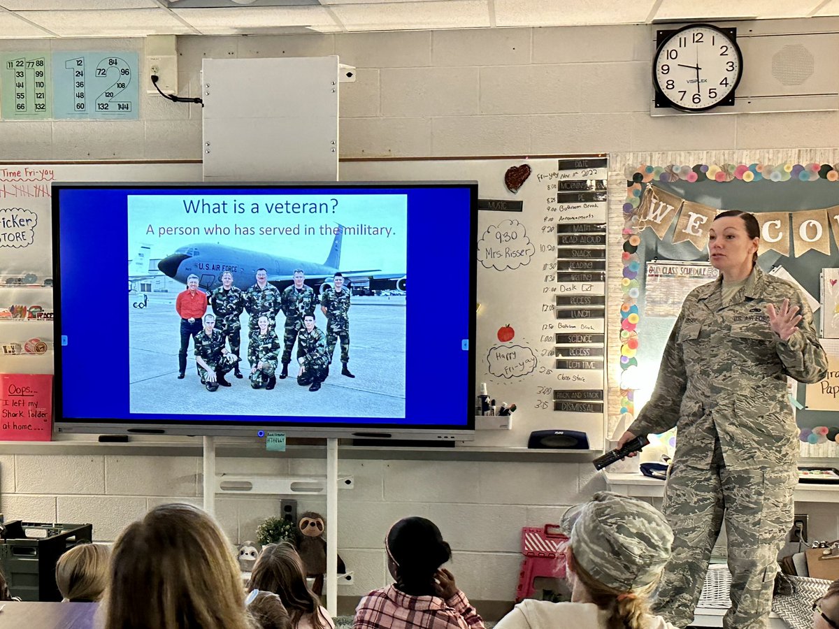 Thank you Mrs. Risser for sharing with our class your military service in the Air Force. We are thankful for your service and all those who have served. 🇺🇸 #VeteransDay2022 🇺🇸<a href="/SLCSSayre/">Sayre Elementary</a> <a href="/SLCSD/">South Lyon Community Schools</a>