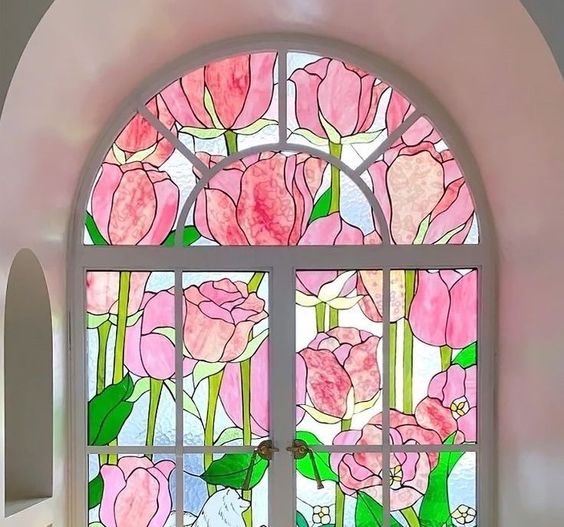 300moods's tweet photo. 🌷 tulip flower stained glass pattern on window https://t.co/LSkEexSAkZ
