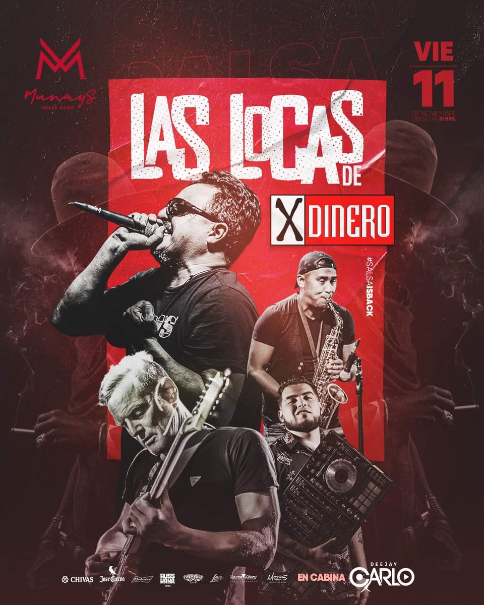 MUNAYS SALSAROOM PRESENTA VIE 11 NOV :
  🔥 𝗟𝗮𝘀 𝗹𝗼𝗰𝗮𝘀 𝗱𝗲 𝗫𝗗𝗜𝗡𝗘𝗥𝗢 🔥
Una noche de buena música y desbande 🎉🎶😎
INVITACIONES 👇🏼
📲 wa.me/942309020 
🟢𝗖𝗢𝗠𝗣𝗥𝗔 𝗢𝗡𝗟𝗜𝗡𝗘 𝗧𝗨 𝗕𝗢𝗫💻 🟢