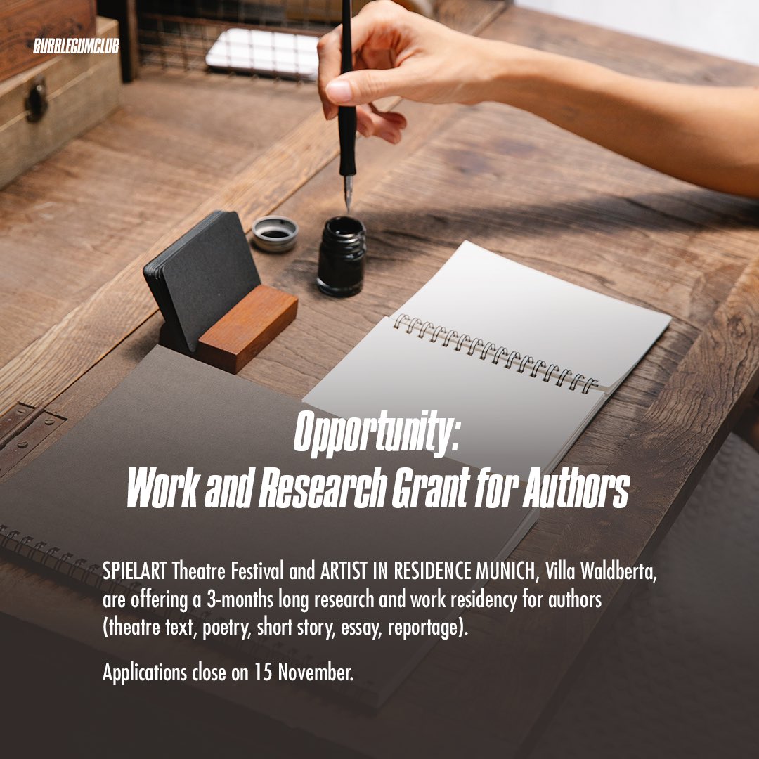 Opportunity: Work and Research Grant for Authors 

Here is the link for you: artistinresidence-munich.de/wp-content/upl…

#BGCUpdate