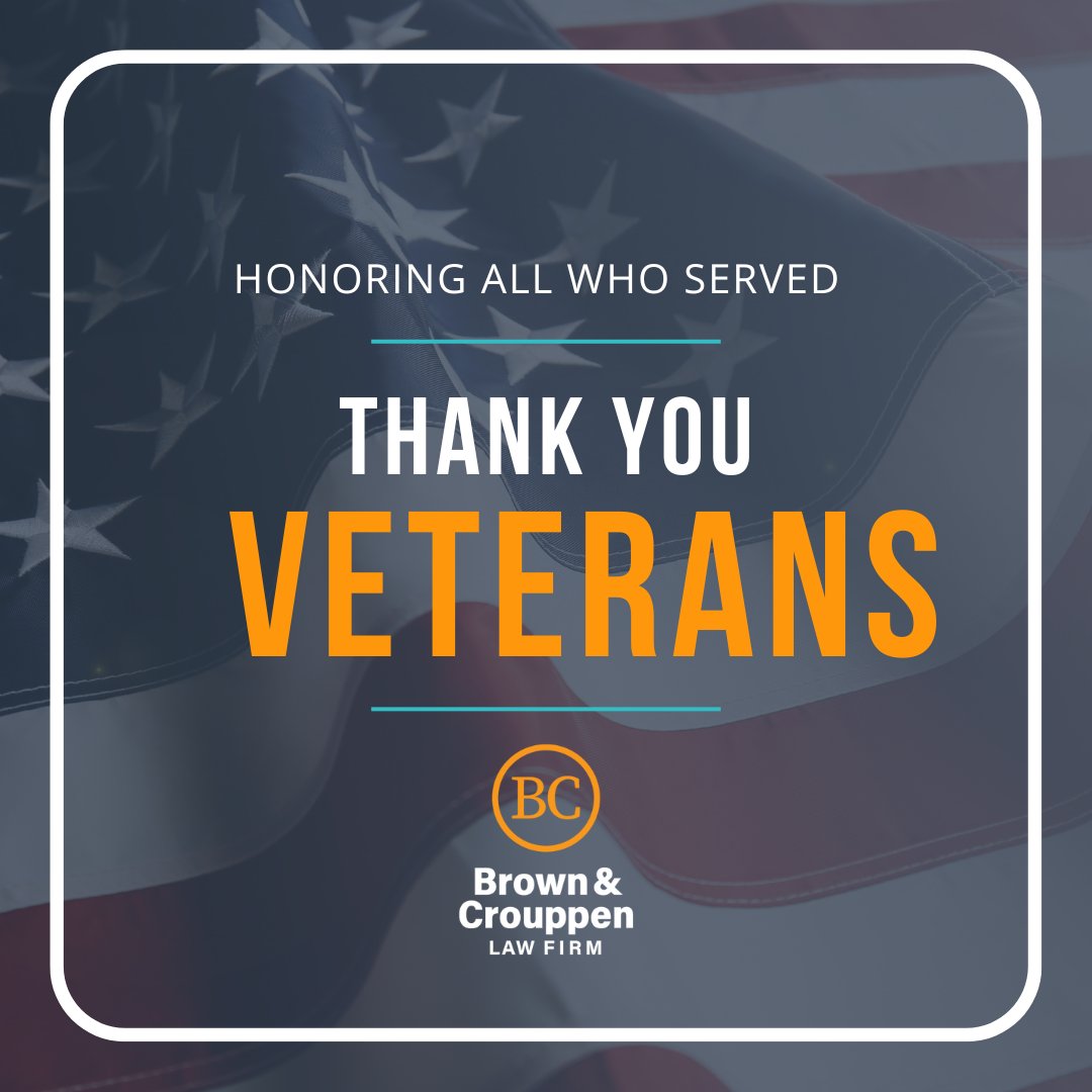 GetBC's tweet photo. Happy Veterans Day from Brown & Crouppen Law Firm! 🇺🇸
#GetBC #veteransday #veterans #usa #military #veteransuppport #solider #army #america #usveterans #marines #soldier #thankyou #camplejeune https://t.co/m73Zh6ALj4