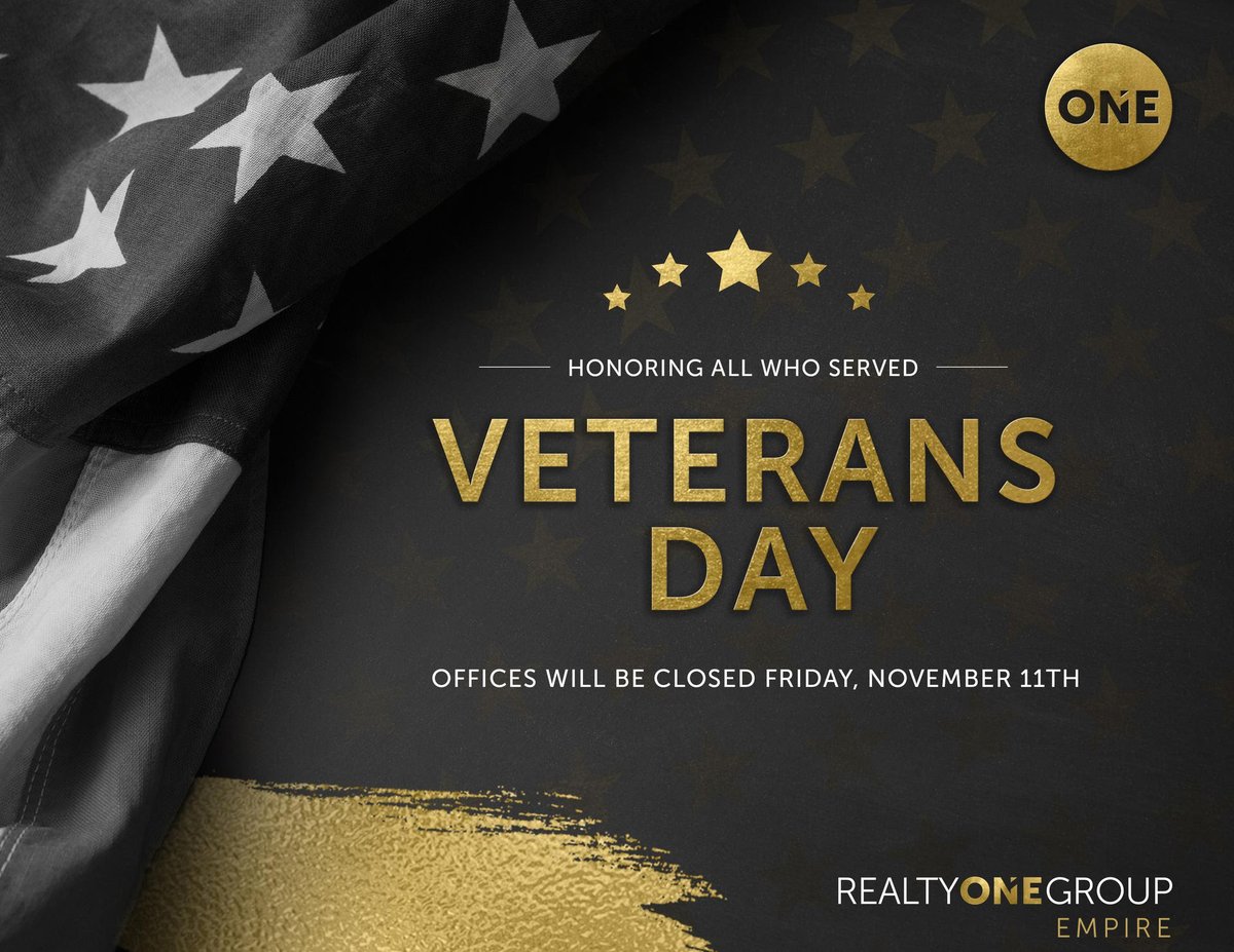 rogempire's tweet photo. Honoring all those brave Men and Women who have served in our nation's armed forces. Happy Veterans Day! 🇺🇸

Realty ONE Group Empire
A California Real Estate Brokerage
DRE# 01963125 https://t.co/8U1W7TkrAV