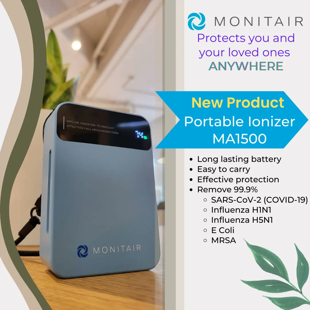 We are happy to share with you that our Brand New Product has arrived!
Portable Ionizer - MA1500 can easily be carried with a long lasting battery to protect your loved ones ANYWHERE and ANYTIME!! 

Contact us now!
bit.ly/3Eokvkn

#IAQ #Monitair #Bipolarionization