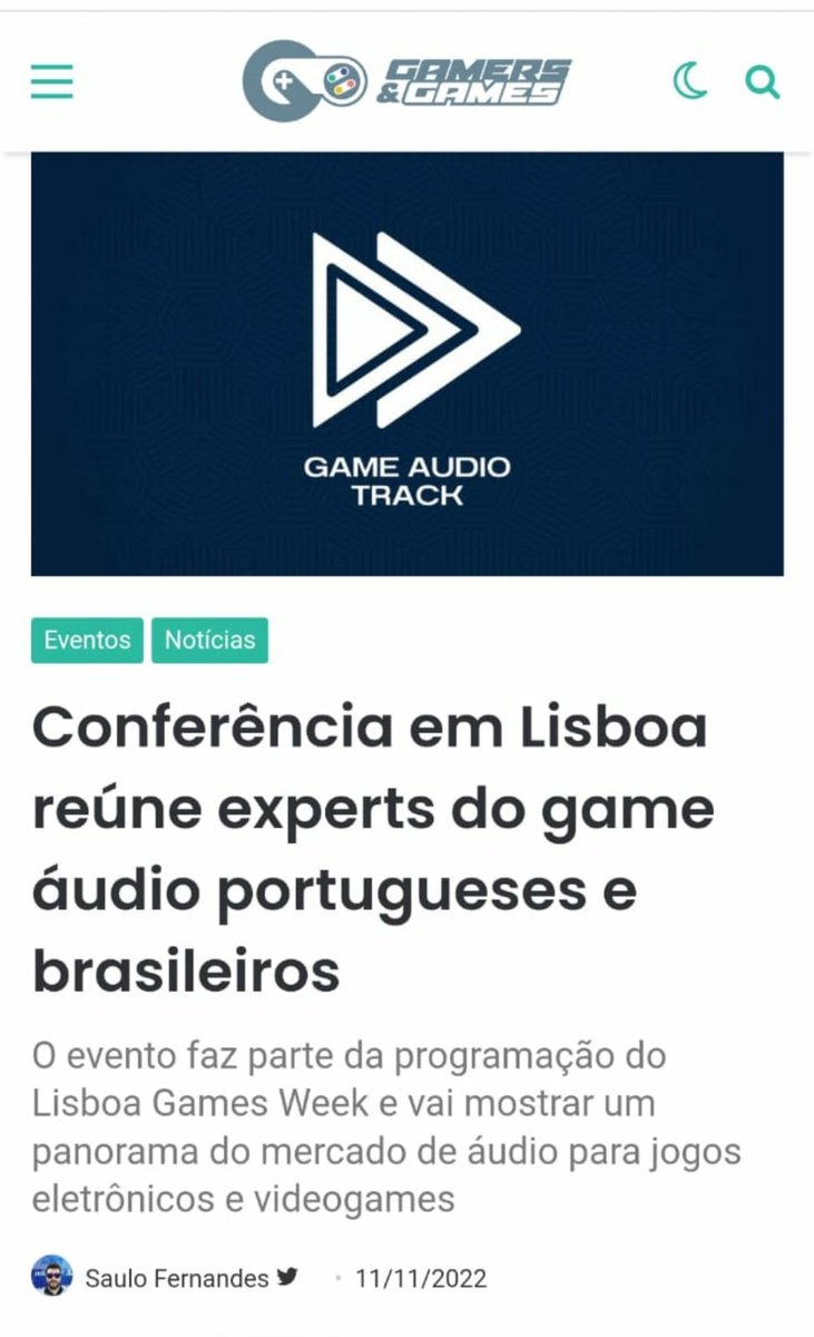 Uala, it's ou there guys!!! Thanks Gamers and Games Portal for the shout out! Game Audio Track is going to be next week in Lisbon