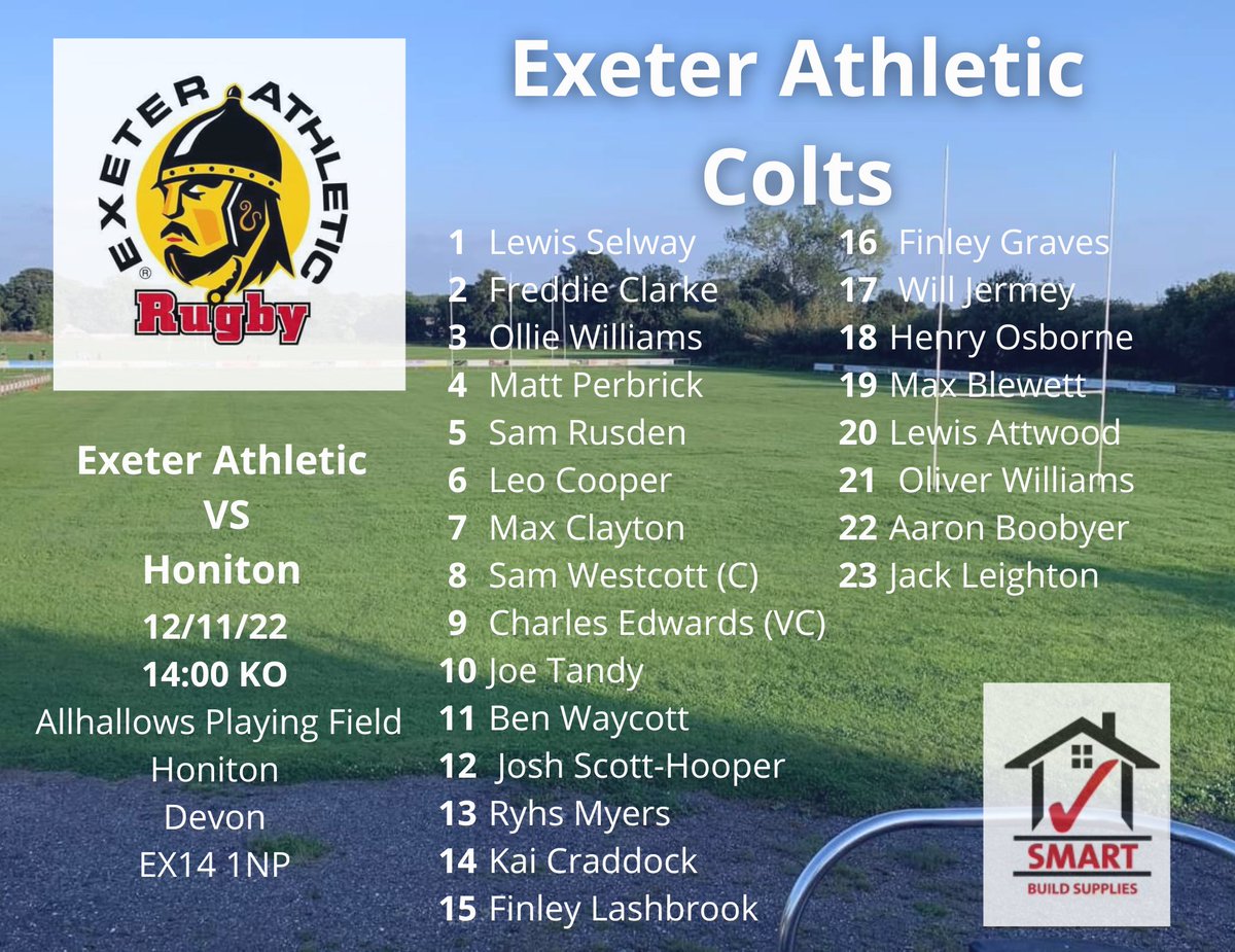 ExeterAthletic1's tweet photo. Exeter Athletic Colts play Honiton away this Saturday. KO 14.00hrs. Have a great game to both teams.
#pitchupfortheweekend #rugbycolts #devonrugby #devoncolts #exeterrugby #exeterathleticrfc #rugbylife @HonitonRfc @SmartBuildSuppliesLT https://t.co/LFbjyrqQ0b