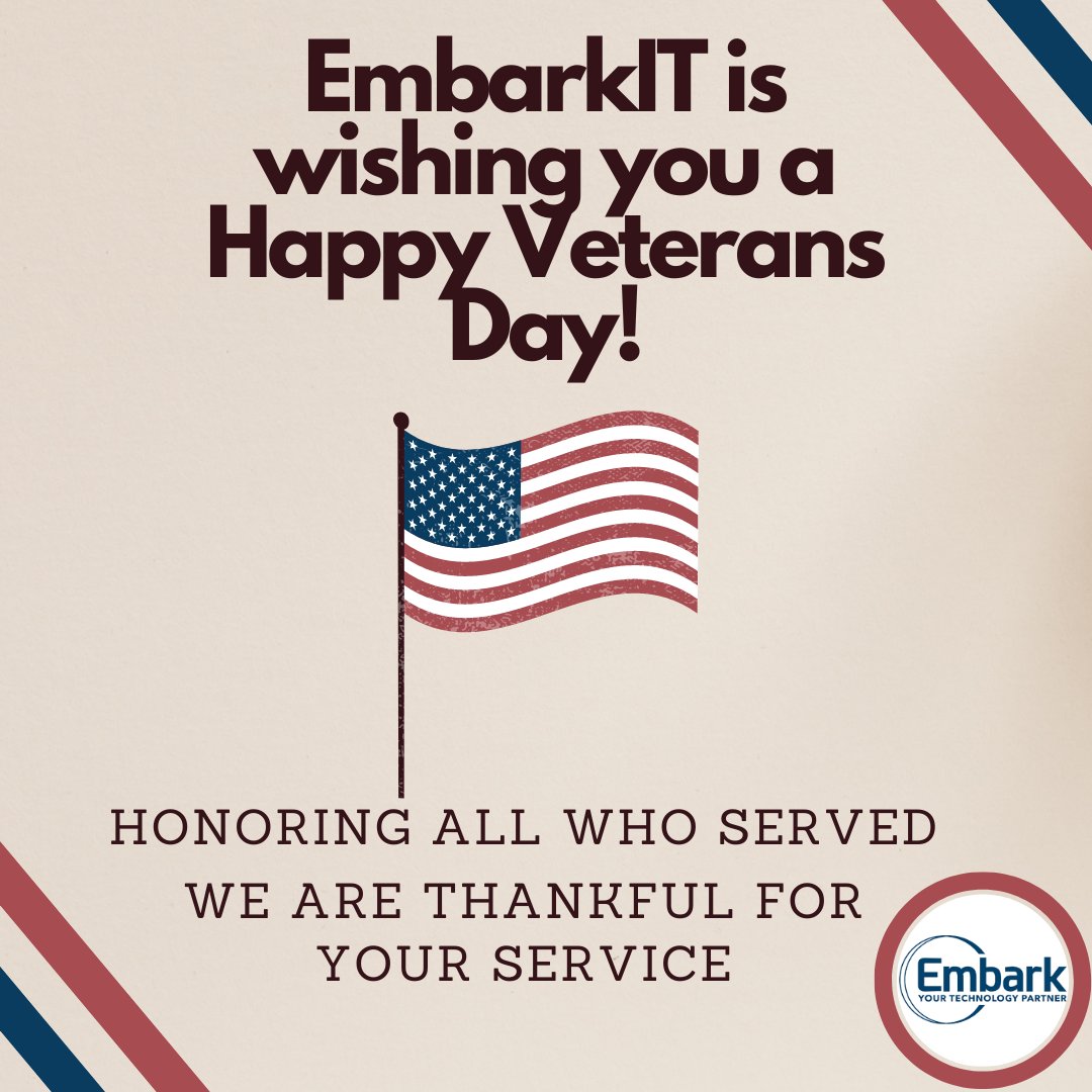 EmbarkIT's tweet photo. Today, we thank the men and women who have served our country for generations. 
#HappyVeteransDay https://t.co/LYVc1h1d8S