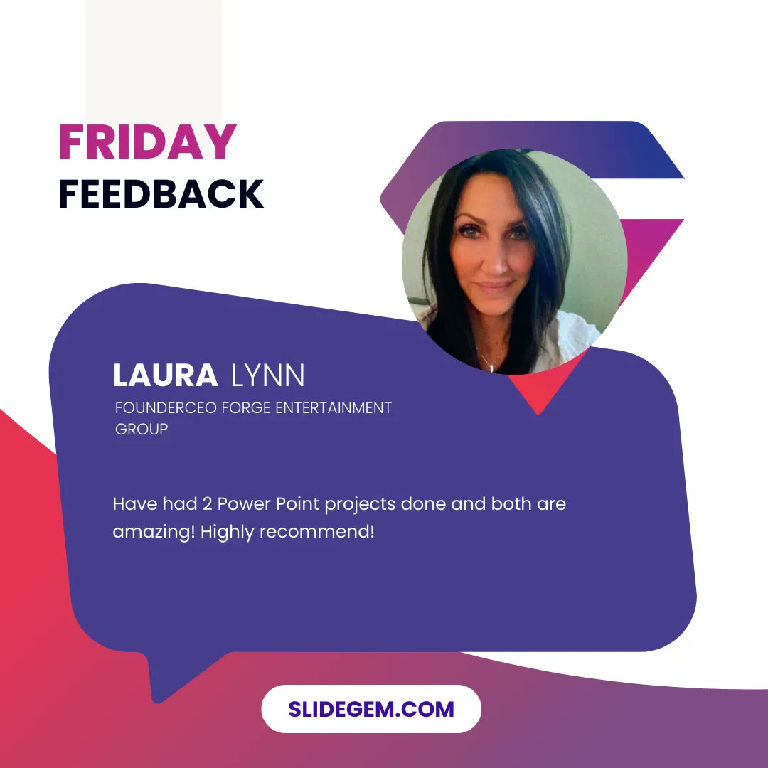 SlideGem's tweet image. Always love seeing our client&apos;s feedback, thank you! 

#FridayFeedback #SlideDesigner #ProPresentationDesigner
#testimonial #Powerpoint #designthinking #visualdesign