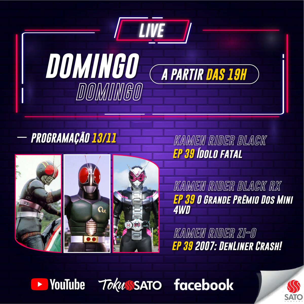 SatoCompany's tweet photo. Quem aí está animado para a live de hoje? 👀
Segue a nossa programação desse final de semana.
E sábado tem #GhostHound na sessão de anime. 😍
#Live #SatoCompany #Anime #Tokusato https://t.co/0t2NFWd4wS