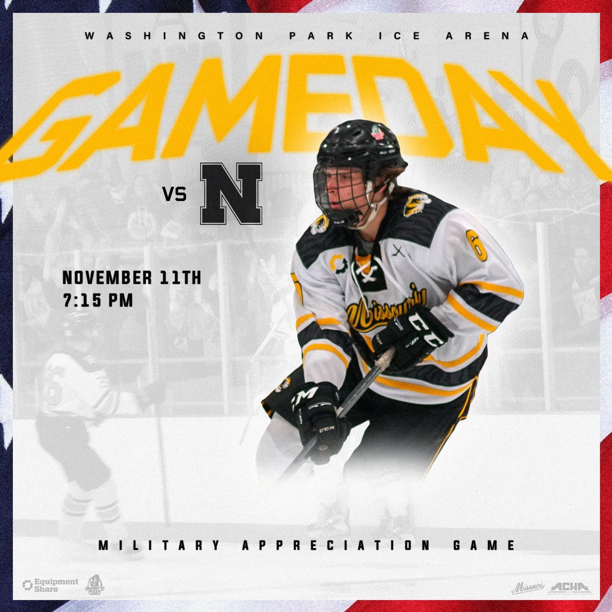 MizClubHockey's tweet photo. WAKE UP!!! 🚨IT’S GAMEDAY🚨
The Tigers take on Nebraska at 7:15 PM tonight in Jefferson City. M-I-Z!🐅🏒
🆚Nebraska
⏰7:15 PM
📍Washington Park Ice Arena
🎟️Free
🇺🇸Miltary Appreciation Night
🎥 Mizzou Ice Hockey YouTube Page
#MIZHockey #HockeySchool #Road2Boston https://t.co/FnGwkPDLLl