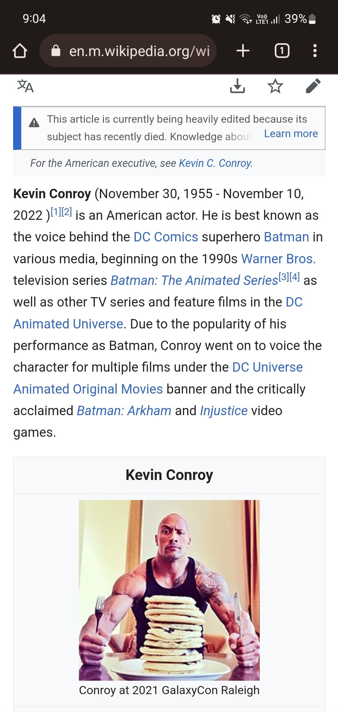 Usama Jawad on X: Wikipedia is doing a Twitter right now. Although many  sources are reporting that Kevin Conroy has indeed passed away   / X