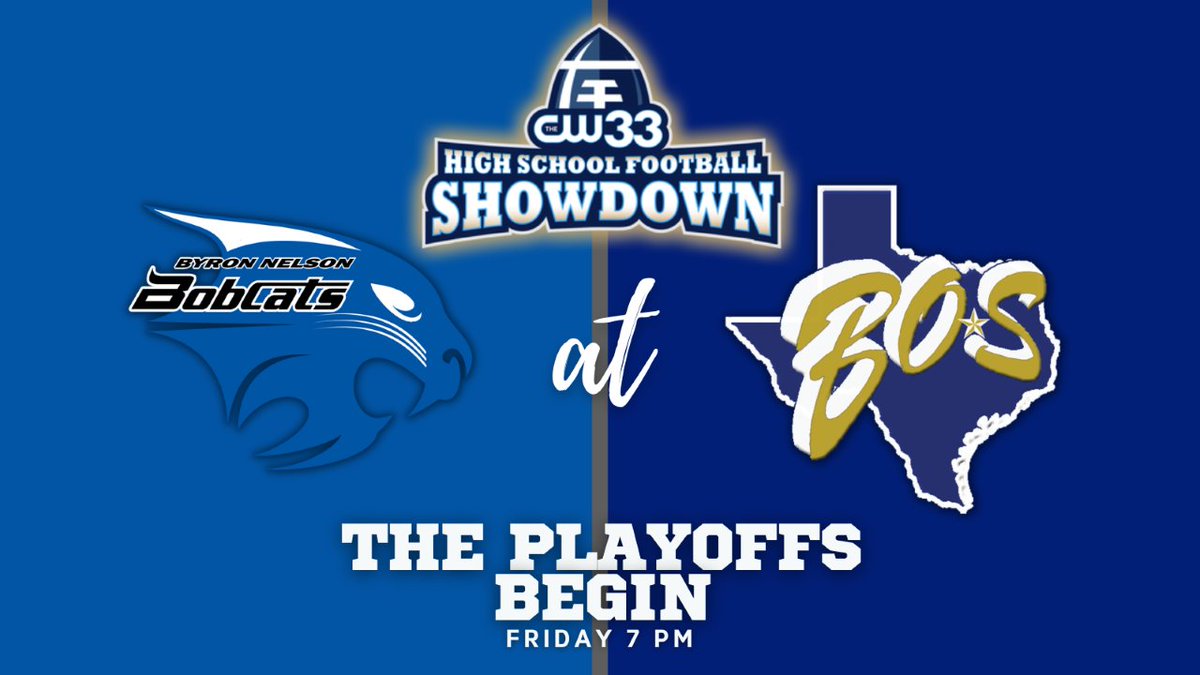 It's time for the #TXHSFB PLAYOFFS on CW33 TV!

We'll feature this bi-district game: @BNHSFOOTBALL09 (9-1) at <a href="/BosFootball/">Boswell Football</a> (8-2).

LIVE coverage of Bobcats vs. Pioneers begins at 7 pm. <a href="/pxpdoug/">Doug Anderson</a> &amp; <a href="/LaDarrin_McLane/">LaDarrin McLane</a> in the booth. <a href="/WillScott44/">Will Scott</a> filling in on the sidelines.