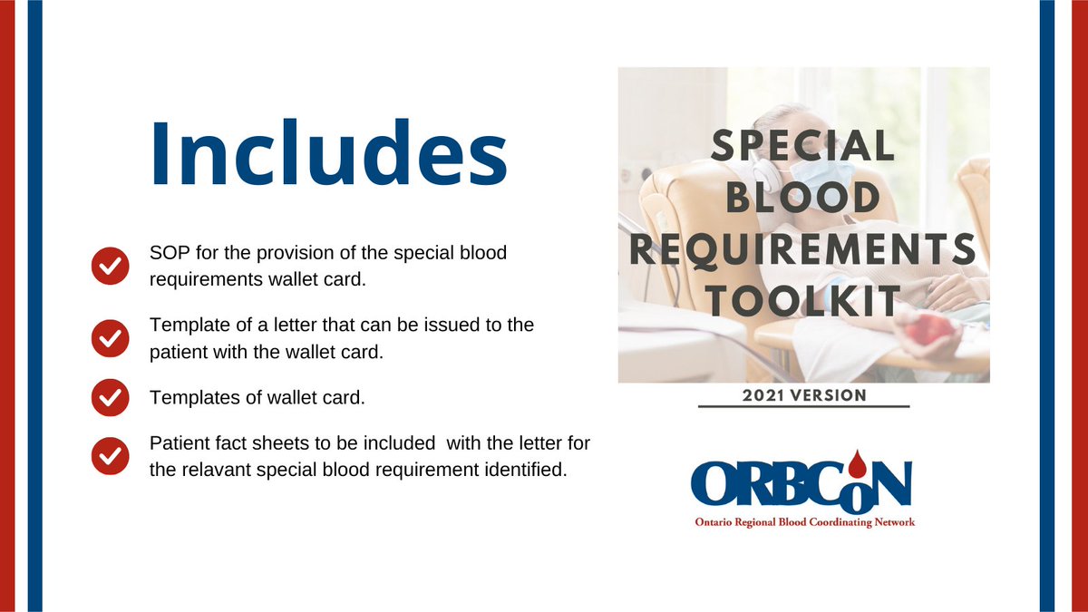 ORBCoN has a created tools to help facilitate the provision and communication of special blood component requirements to other healthcare facilities that may be involved in the patient's treatment.