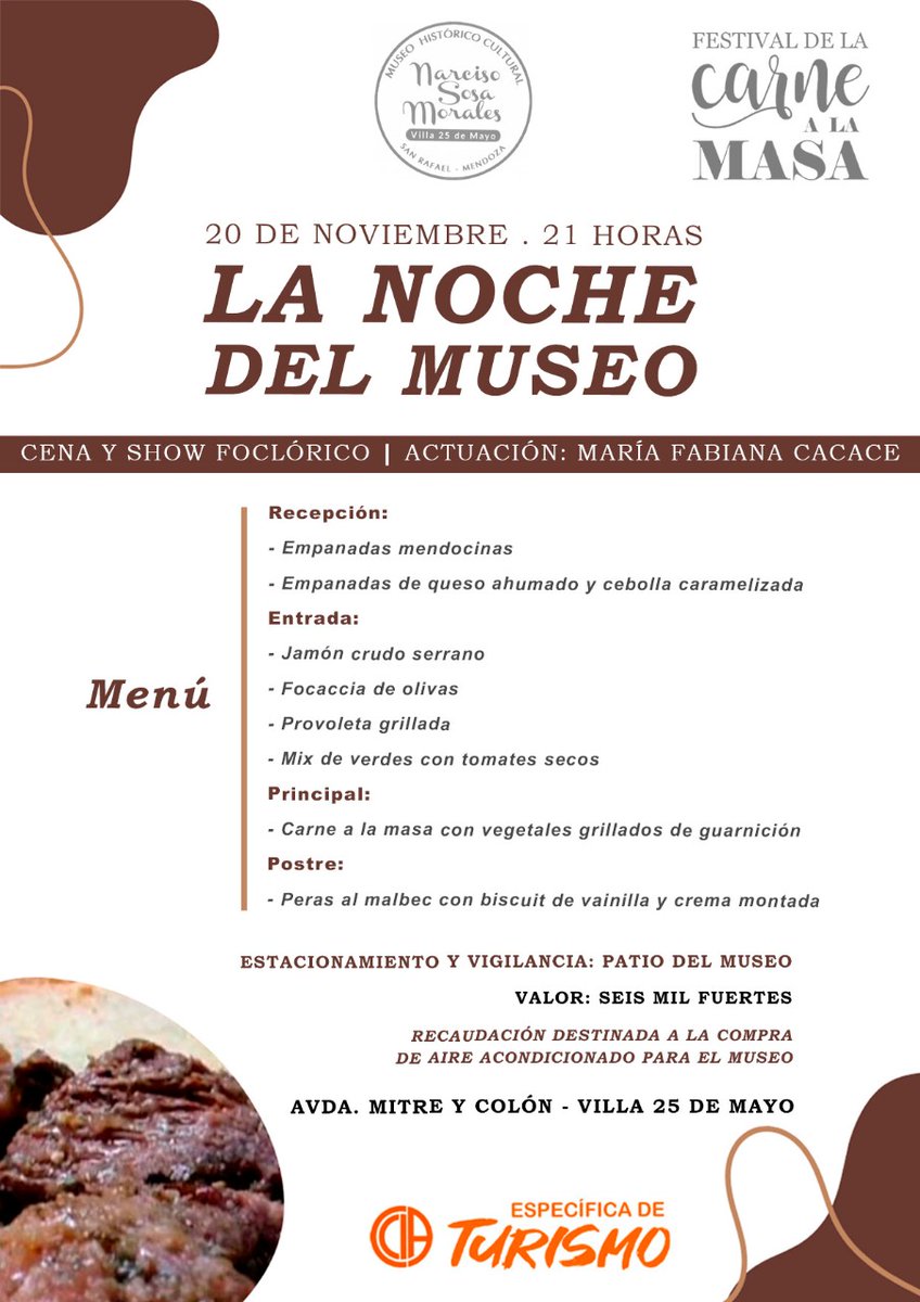 ✍🏻 *Reservas:* 2604518952 Marisol
📌 *Venta:* En el Museo y en El Viejo Bodegón ( frente a Plaza Italia).