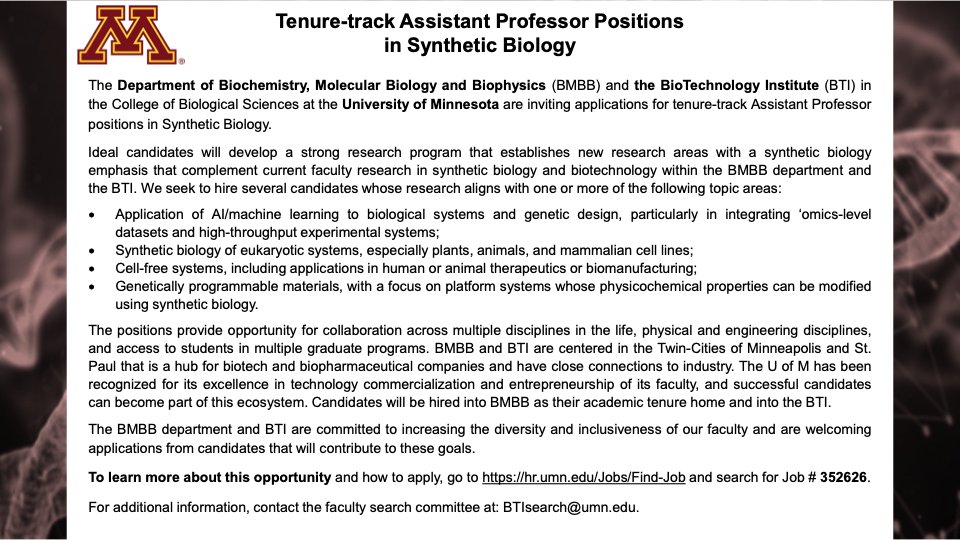 Come join a great SynBio community here at Minnesota!