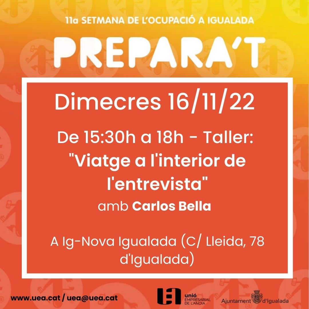 IGDpreparat's tweet photo. Tot a punt per l’edició de tardor de la Setmana de l’Ocupació! T’esperem aquest proper dimecres i dijous a @ignovaigualada i @UEAnoia 

https://t.co/g2KKXgPgOO https://t.co/cAOdlOYb35