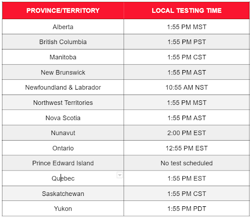 AlertReady's tweet image. On November 16th, 
Participating provinces and territories will test Alert Ready, Canada’s emergency alerting system over TV, radio, and wireless devices. Find out what time you can expect to receive the test alert👇.
alertready.ca/testing-schedu…
#AlertReadyTest #EmergencyPreparedness