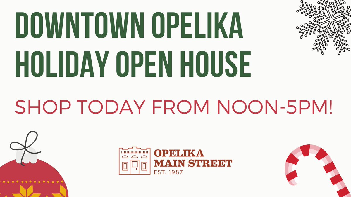 The Downtown Opelika Holiday Open House is TODAY from noon-5PM. Shop, visit with Santa and enjoy live music!