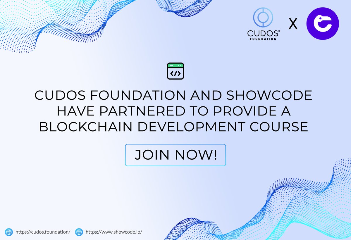 Don't miss the #blockchain development course between @CudosFoundation and <a href="/ShowcodeHQ/">ShowCode</a>! 💻

#CUDOS $CUDOS <a href="/CUDOS_/">CUDOS</a> 

The course is open to everyone😍

✅Join here: eventbrite.co.uk/e/cudos-founda…