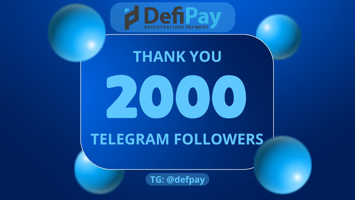 Thank you all very much! It´s nice to see our community growing at such a rapid pace!

Join our Telegram channel here: t.me/defpay

#Crypto #community #DeFi #DefiPay #followus #blockchain #ecommerce #telegram #telegramgroup