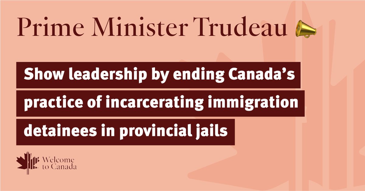 On Nov. 14, we will launch a 12-Days-of-Action Campaign, urging PM <a href="/JustinTrudeau/">Justin Trudeau</a> to end immigration detention in provincial jails.

<a href="/hrw/">Human Rights Watch</a> &amp; <a href="/AmnestyNow/">AmnestyCanada</a> to hold press conference on Parliament Hill featuring former cabinet ministers &amp; people with lived experience. #WelcomeToCanada