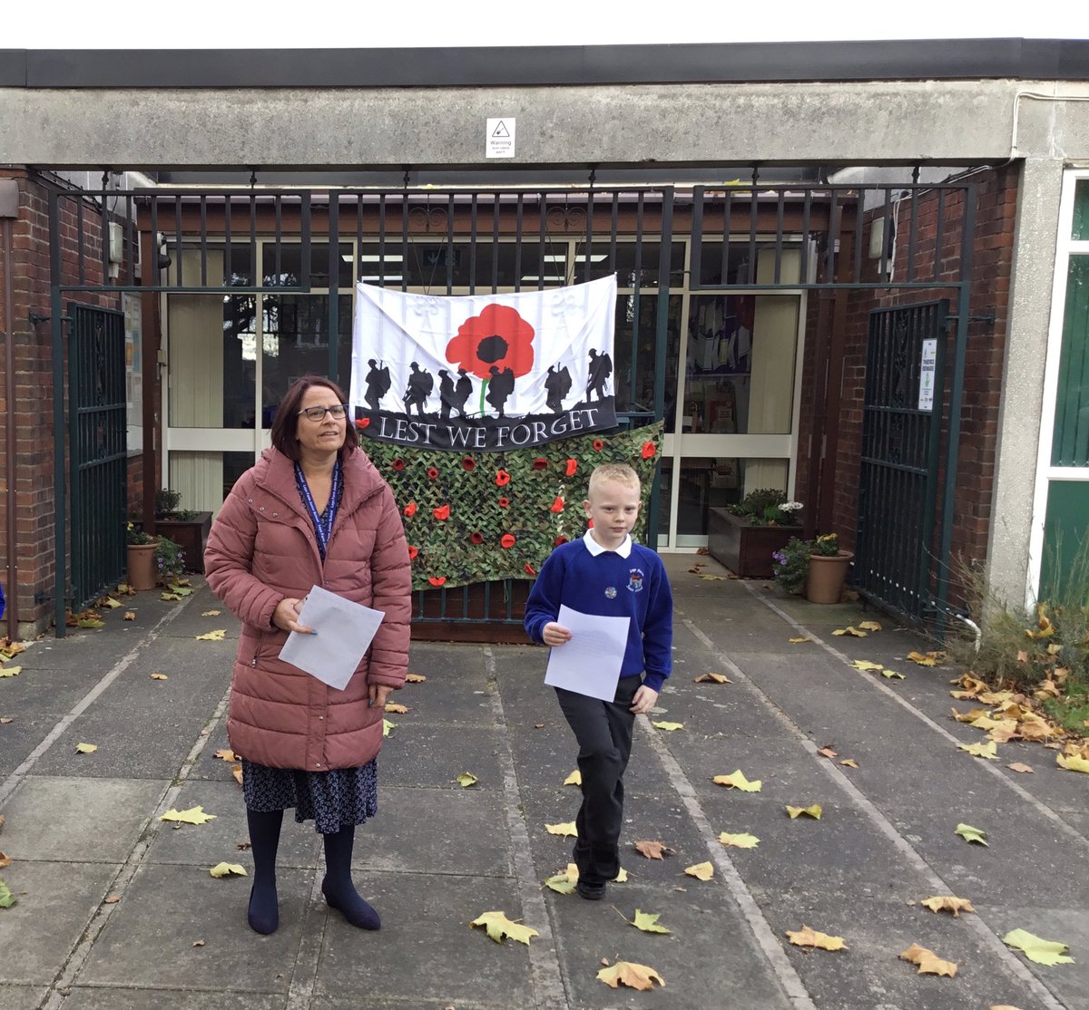 LeysFarm's tweet photo. Leys Farm Junior School paying their respects this morning with a two minute silence for Remembrance Day at 11am. This was followed by poetry readings and a reflection reading. #LFJSHistory #LFJSPoetry #LFJSRE #WeWillRememberThem #RemembranceDay https://t.co/A5k1IqjBhg