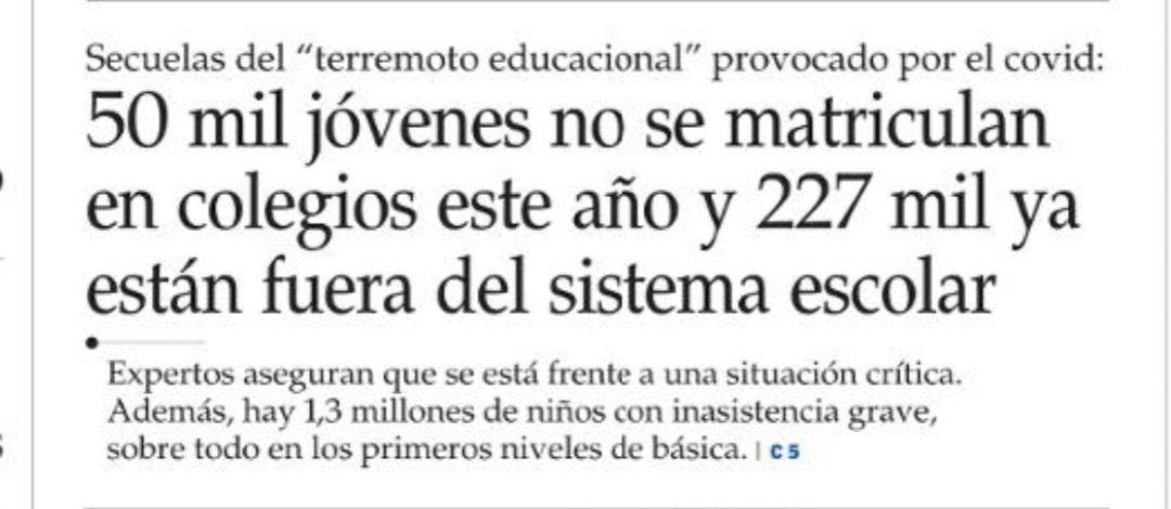 ignaciobriones_'s tweet photo. Hemos inistido en que el terremoto educacional post pandemia debiera ser 1ra prioridad país, con recursos a la altura. Y seguiremos insistiendo. Se suma y suma evidencia del costo de esta catástrofe. Esto no puede caer en política de trinchera: hay que mirar a futuro y actuar. https://t.co/IPsPOibFgK