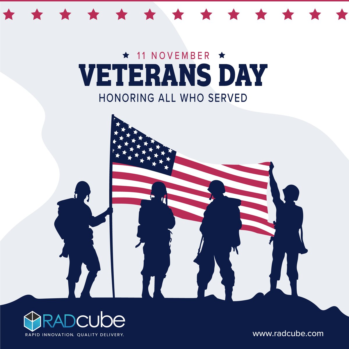 RADcubeAlerts's tweet image. Happy Veterans Day!
Celebrating those who served and are serving. Thank you for your service.
#radcube #VeteransDay #VeteransDay2022 #Veteran #Veterans #Veterans_Day