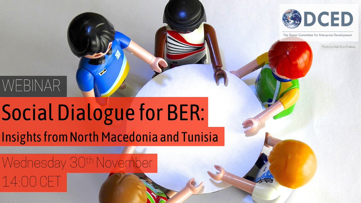 🔔Upcoming Webinar!🔔

The BE WG invite you to participate in a webinar with experts on Social Dialogue for Business Environment Reforms, with Insights from North Macedonia and Tunisia. 

Add to your calendar for 14:00 CET on Wednesday 30 November --&gt; evt.mx/RYjycCwJ
