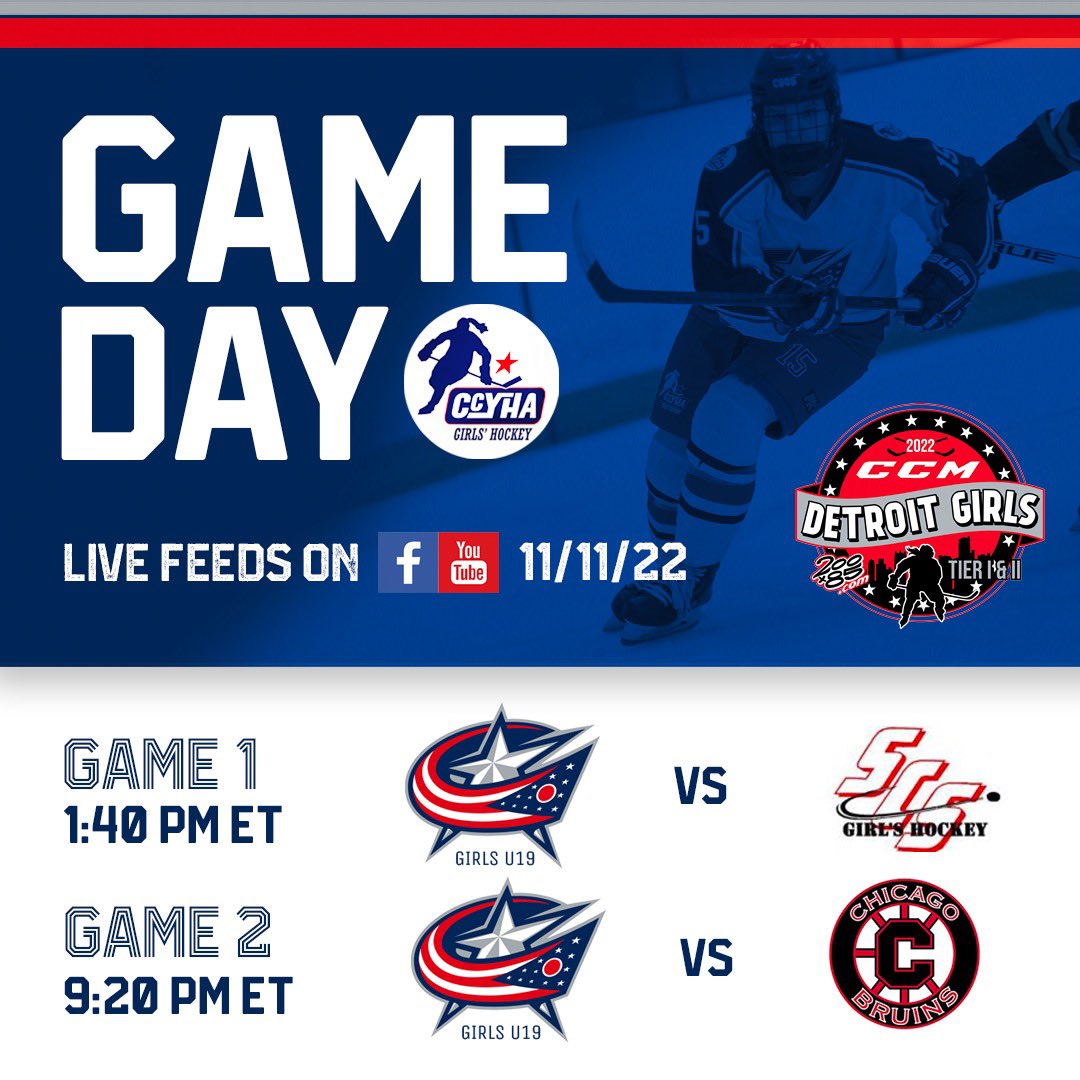 CBJGirlsU19's tweet photo. The team is off to Detroit for the CCM World Invite tournament.  Two games today you can watch live on YouTube or our Facebook page.  Let’s Go Jackets! #allin #cbj #girlshockey https://t.co/Yl8tma81Wx