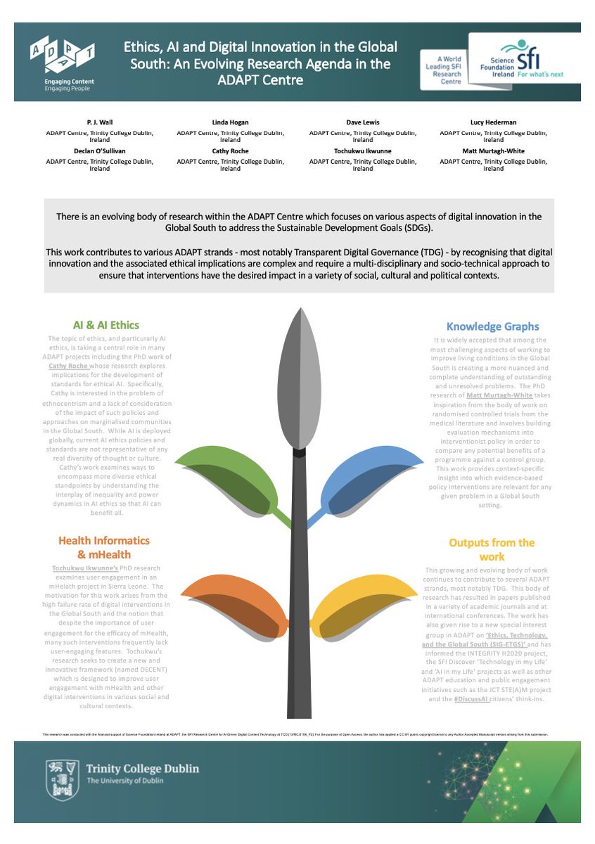 We have a growing number of researchers in @tcddublinscss @AdaptCentre working on #ict4d, #ethics and the #SDGs. These include @LindaHoganTCD @cathyroc @ikwunneAri @fatcatmilo @LucyHederman @dave_e_lewis and others. We'll present this work at @IrelandDSA conference on 16/17 Nov.