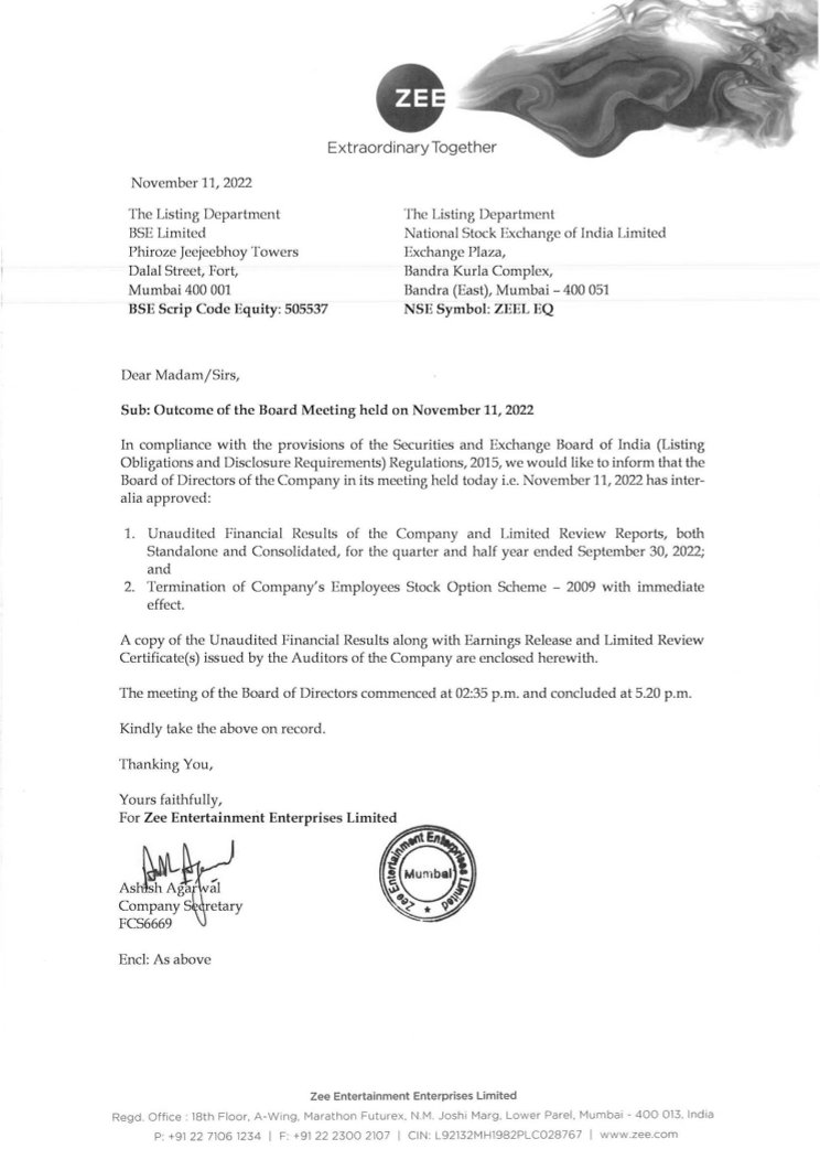 Critical Corporate Announcements on Twitter "ZEEL 📢 ZEEL Board