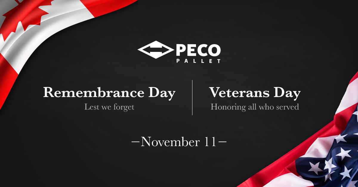 On Veterans Day and Remembrance Day, we salute all the military veterans who work at PECO Pallet and throughout our communities in the U.S. and Canada. Thank you! #VeteransDay #RemembranceDay #PECOCares pecopallet.com
