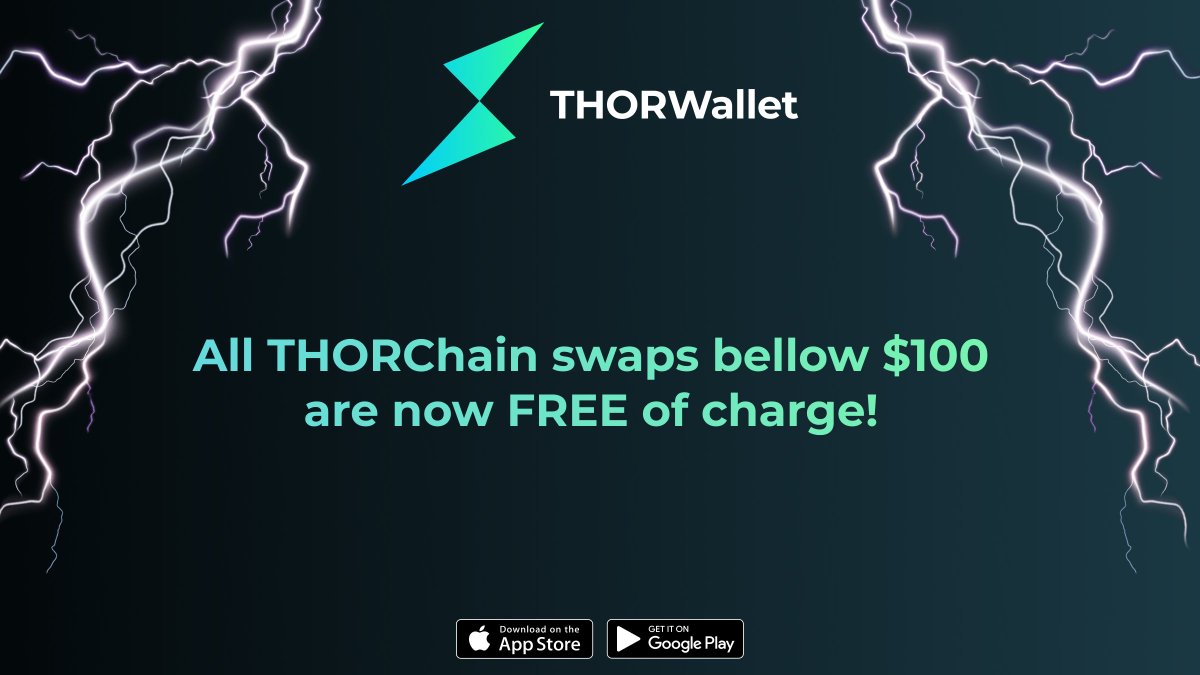 Thorwallet's tweet photo. 🚨 @THORWalletDEX swap pricing update!
All @THORChain swaps bellow $100🤑are going free of charge (except gas/network costs)🔥Give it a go in the apps👇
📱 https://t.co/HFbXwYVJzO
🖥 https://t.co/HKX64Qex5m
Enjoy #THORWalletArmy😎 https://t.co/fpLFor7IN7