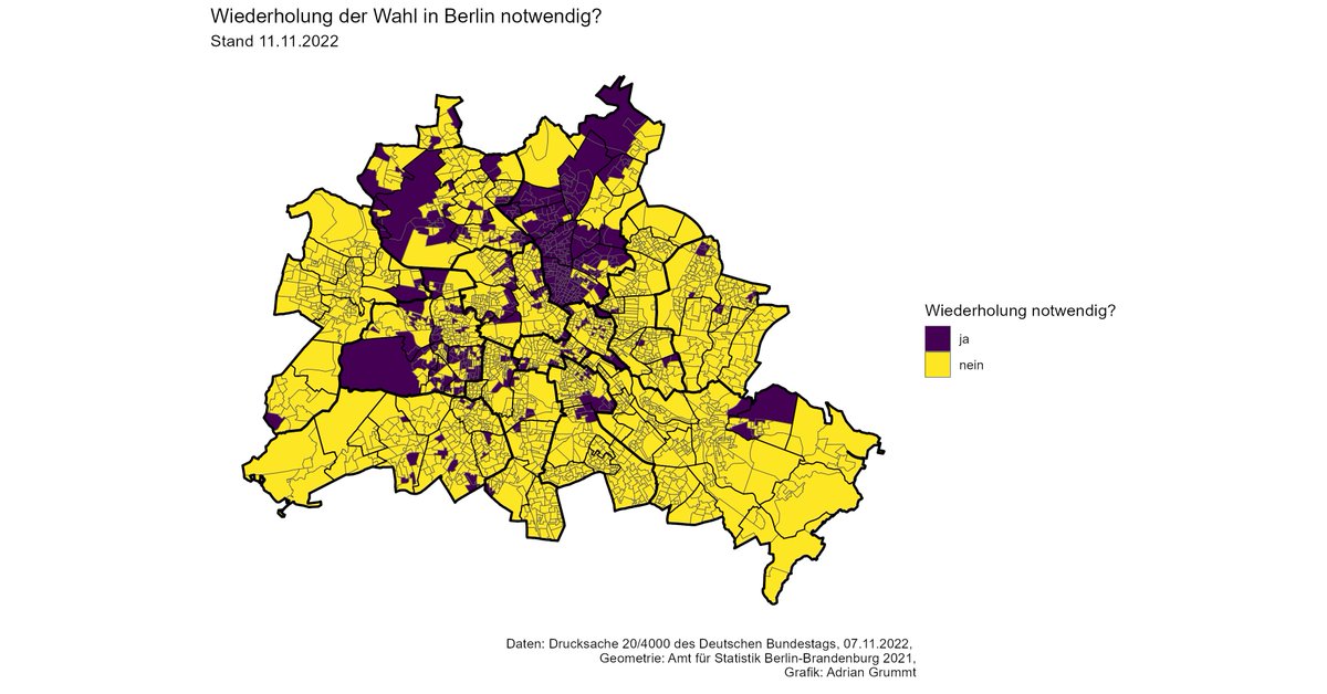 adrgru's tweet photo. Karte zum Beschluss des Bundestags zur Wiederholung der Wahl 2021 in einigen Berliner Wahlbezirken #berlinwahl #wahlwiederholung https://t.co/THZwPBKcWz