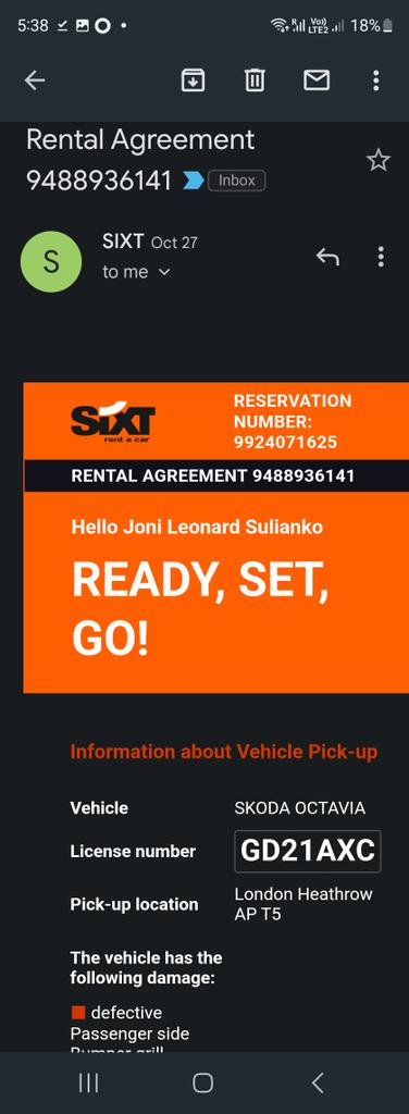 jonileonard's tweet photo. @SixtUK Avoid this company. They email damage charge 925.19 GBP for the minor scratch i didn't do.when returning the car their staff not mention about new damage and just ask me to signed.they handed me toyota rav4 car key but email me the contract for skoda octavia with its old damage. https://t.co/bzK0bpwwAP