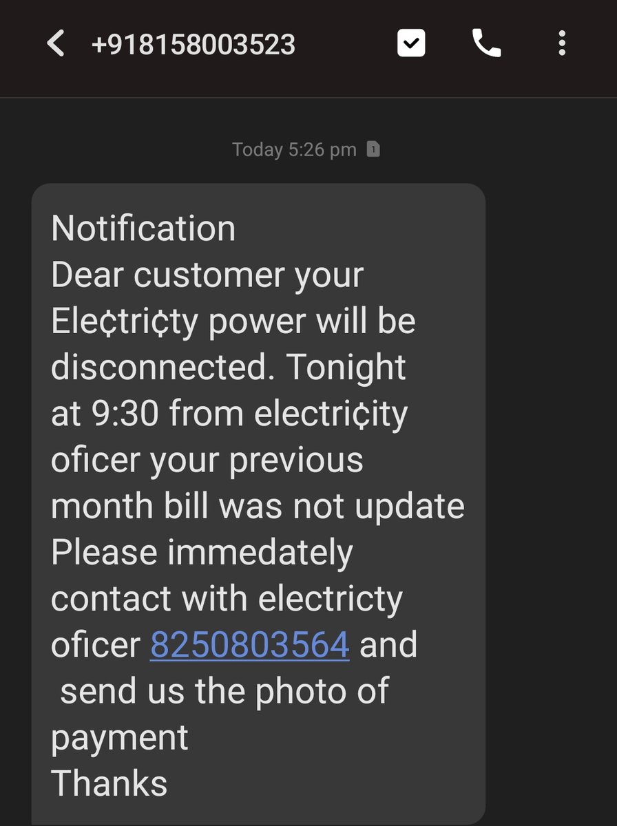 bidarrevolution's tweet photo. New scam message @Bidar_Police @OfficialGescom
#scam #scammers #scammer #paymentscam #payscam https://t.co/TM3fPFx4s0