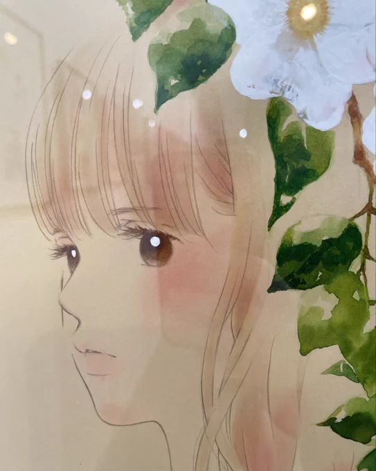 #谷川史子原画展 後期レポート2/2ちなみに後期で入れ替わったカラー原画をチラリ #谷川史子 先生のカラー変遷を辿れる良い機会です 個人的に、その時々のタッチの違いを比較するのが楽しかったので皆様もぜひ…恥ずかしがらず食い入るように…#はじめてのひと #おひとり様物語 