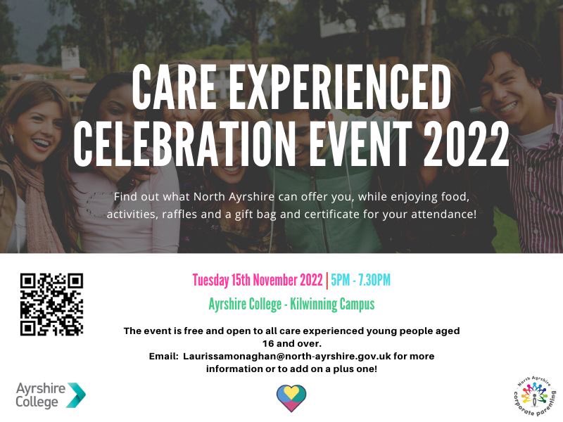 Great opportunity for Care Experienced individuals 16 and over to come together and learn about how North Ayrshire is working to support the care experienced community! <a href="/AyrshireColl/">Ayrshire College</a> <a href="/RhonaEA/">Rhona Arthur</a> <a href="/ThePromiseScot/">The Promise Scotland</a>