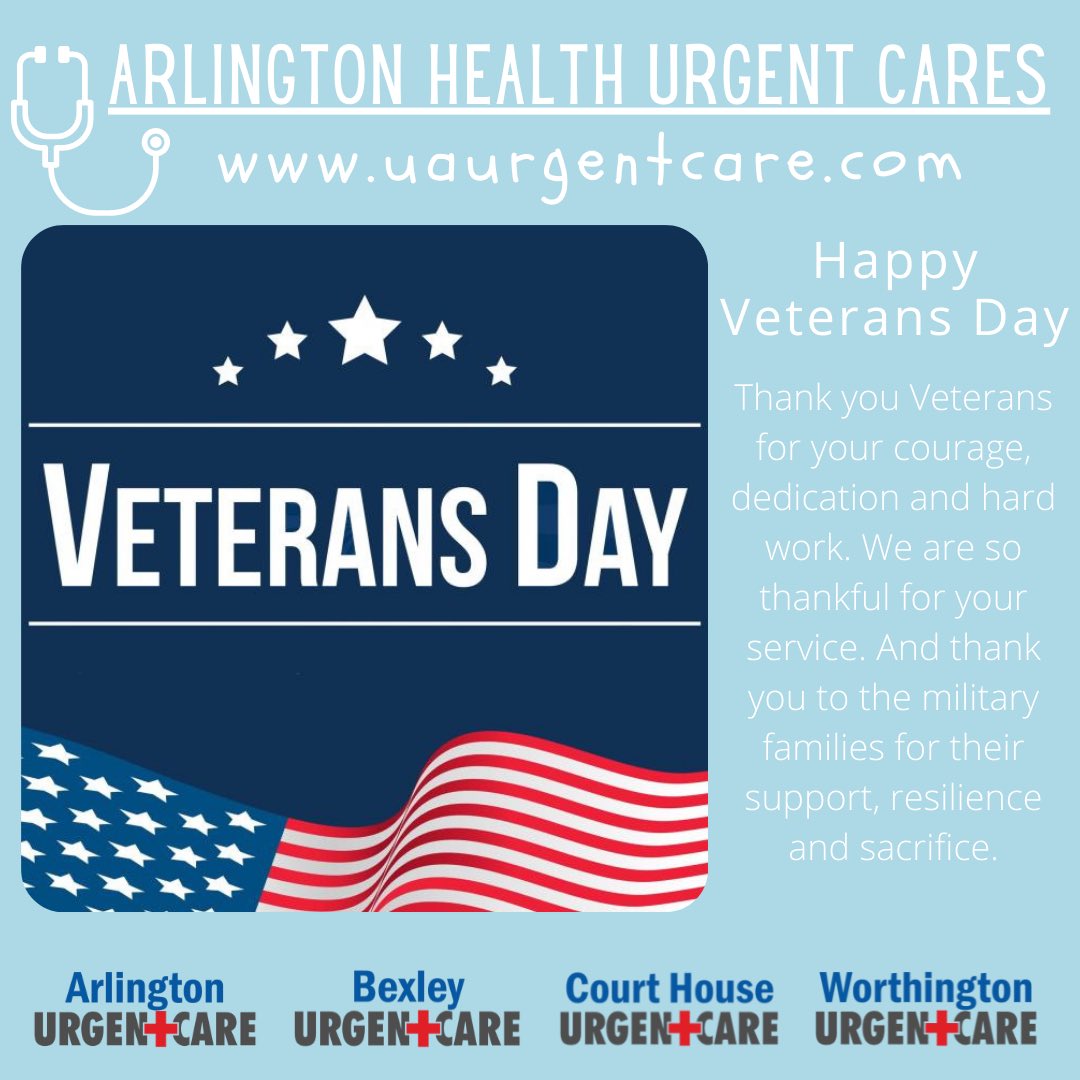 Thank you #Veterans for your courage, dedication and hard work. We are so thankful for your service. And thank you to the military families for their support, resilience and sacrifice.

Happy #VeteransDay 🇺🇸 #ohiourgentcares