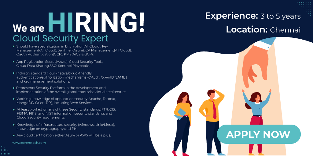 @CorentTech is hiring #CloudSecurityExpert for #Chennai Location.

Interested candidates can share your profile: bit.ly/32IhW8M

#chennaijobs #itjobs #itjobopening #cloudsecurityexpertjobs #softwarejobs #saasjobs #cloudjobs