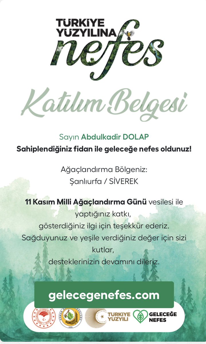 Geleceğe Nefes olmak için bir fidan da bizden olsun.