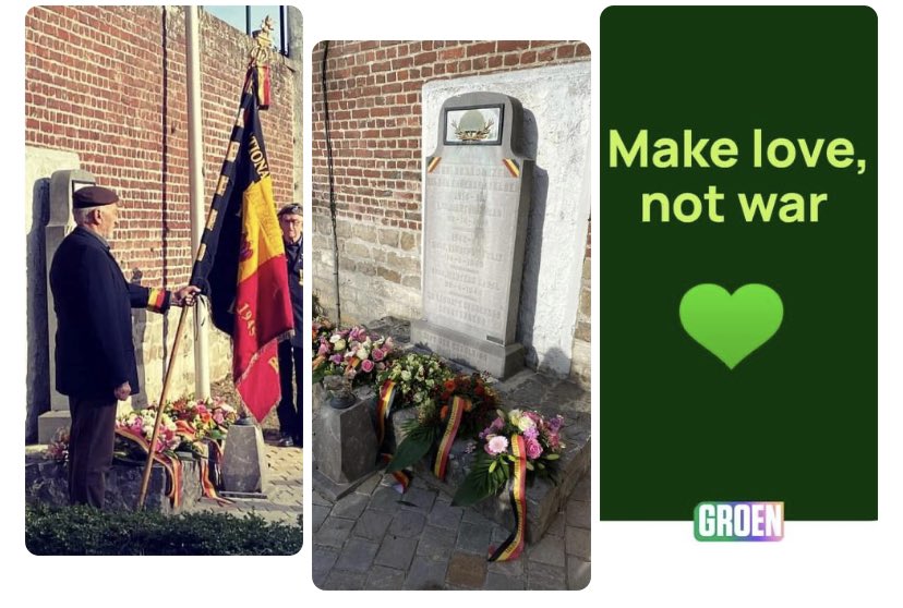 GroenBoutersem's tweet image. Make love, not war 💚 Een boodschap uit de jaren '60, maar op #wapenstilstand belangrijker dan ooit. 
Vandaag herdenken we ook in Boutersem iedereen die zijn leven heeft gegeven tijdens WO I &amp;amp; roepen we op tot vrede in Oekraïne &amp;amp; rest van de wereld. Oorlog is nooit de oplossing.