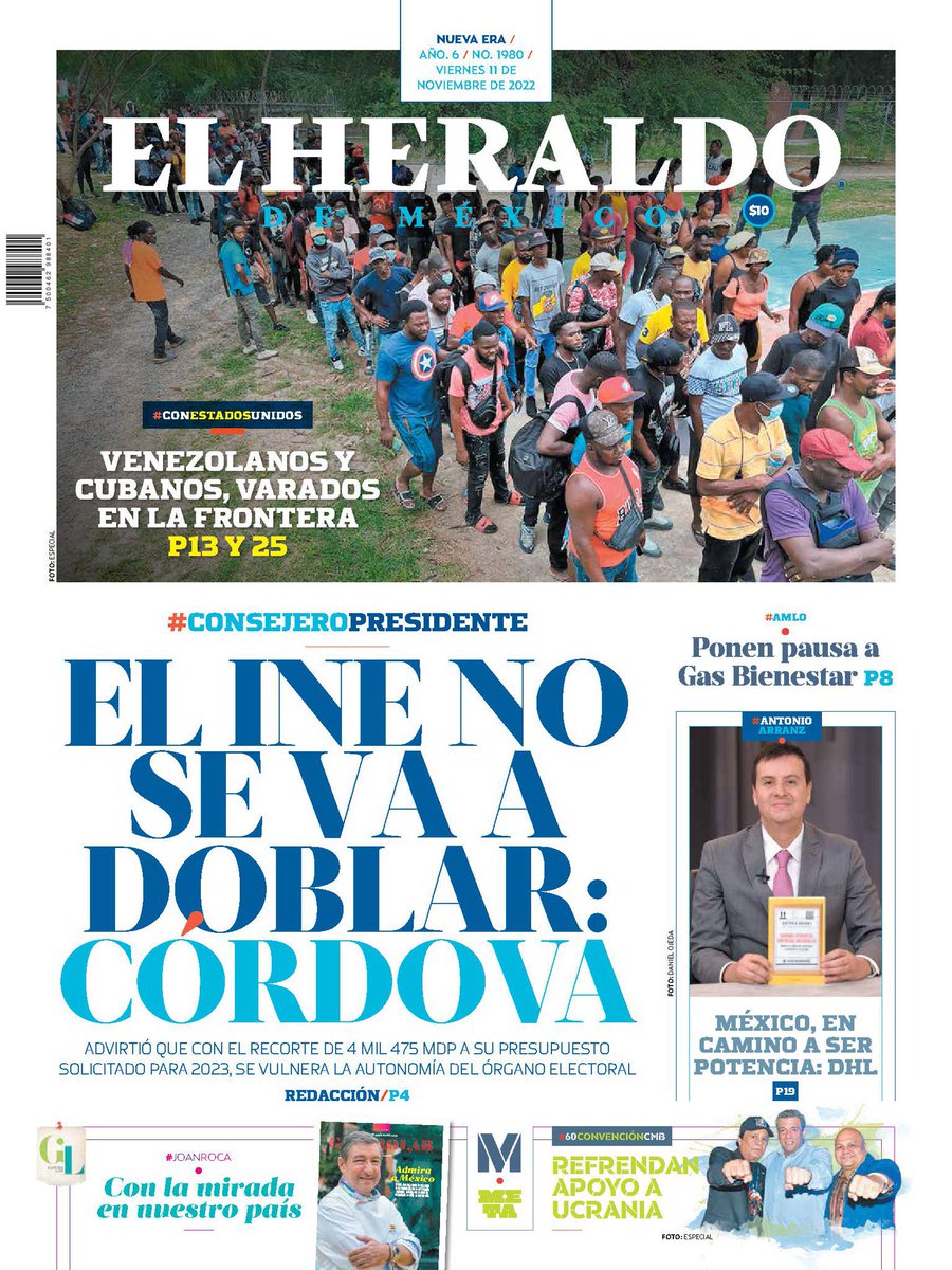 sergiofimbres's tweet photo. 📰 El INE no se va a doblar

📰 Prende rebelión de monrealistas 

📰 En 5 meses, 5 masacres y 52 muertos en Guanajuato

📰 Sube Banxico tasa; ven menos duro su mensaje 

#Portadas #PrimerasPlanas #EnPortada #FelizViernes https://t.co/Y5UGGOcCOA