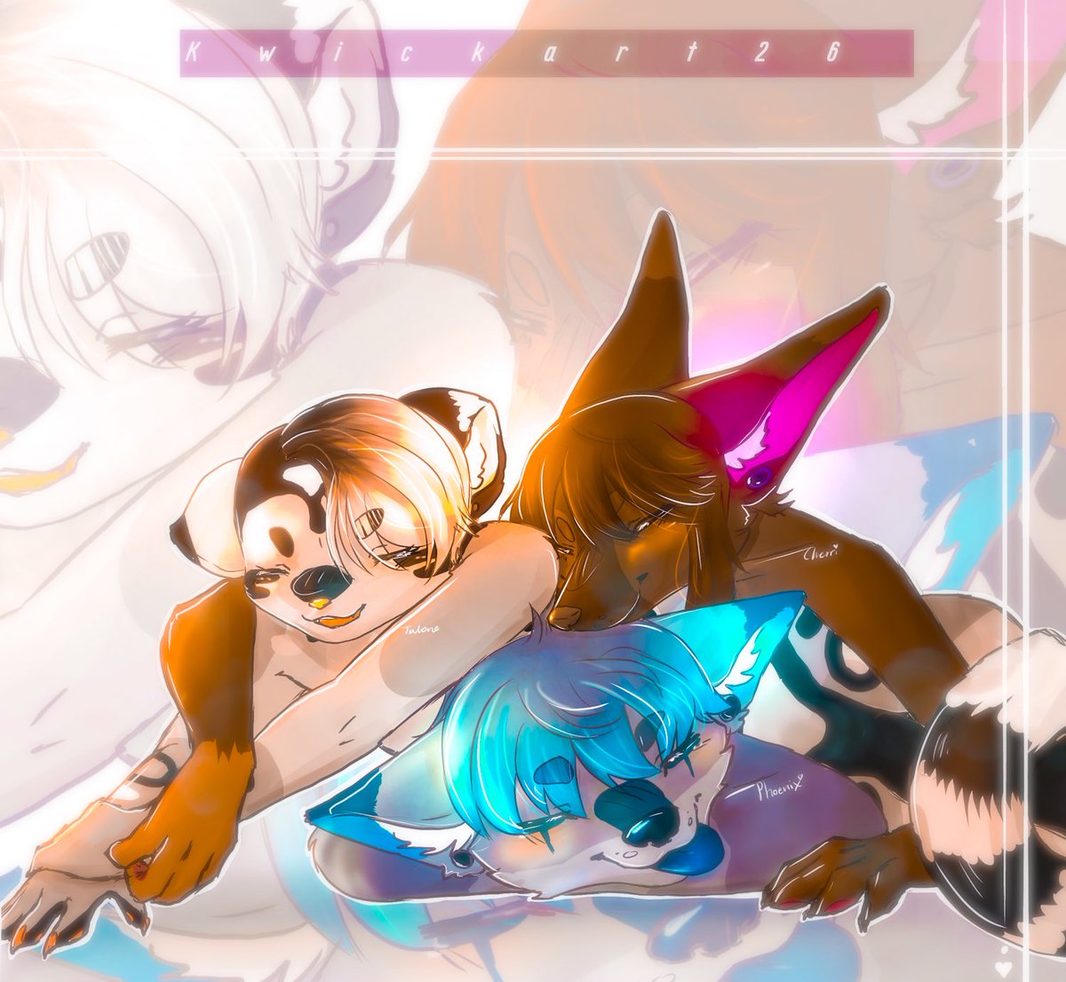 Phoenix_Woof's tweet photo. Don’t mind me.. just getting squished. In a cuddle by my beautiful friends! I’m in love with this art piece!💙
#art #furryart #furry #friendship #cuddles #cuddlepuddle https://t.co/wE9BUFQLfA