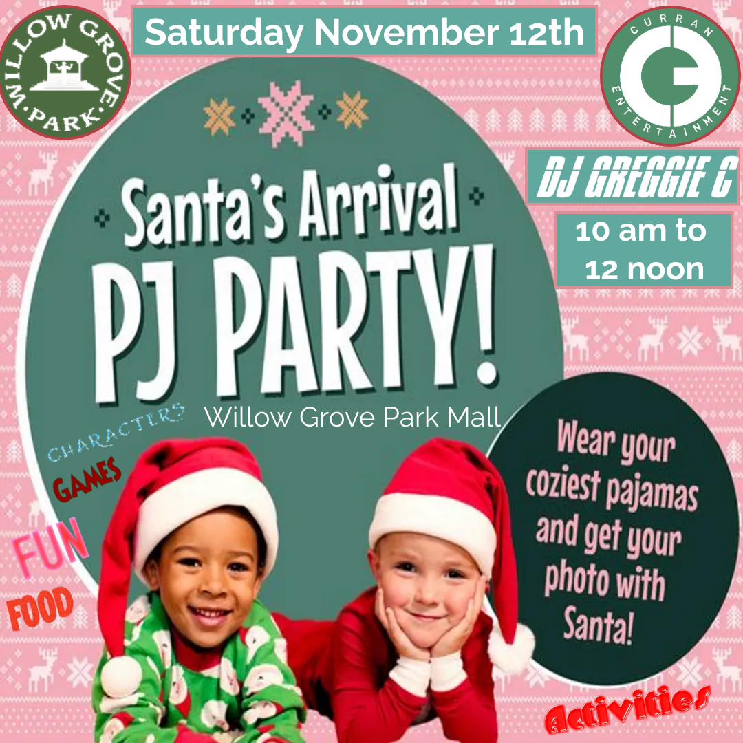 DJGreggieC's tweet image. Saturday November 12th Join DJ Greggie C &amp;amp; Curran Entertainment as we welcome Santa to The Willow Grove Park Mall 10am to 12 Noon. Games, Food, &amp;amp; prizes. Have your picture taken with Santa. #curanentertainment #djgreggiec #senatedjs #peaveydj #willowgroveparkmall #willowgrove #dj