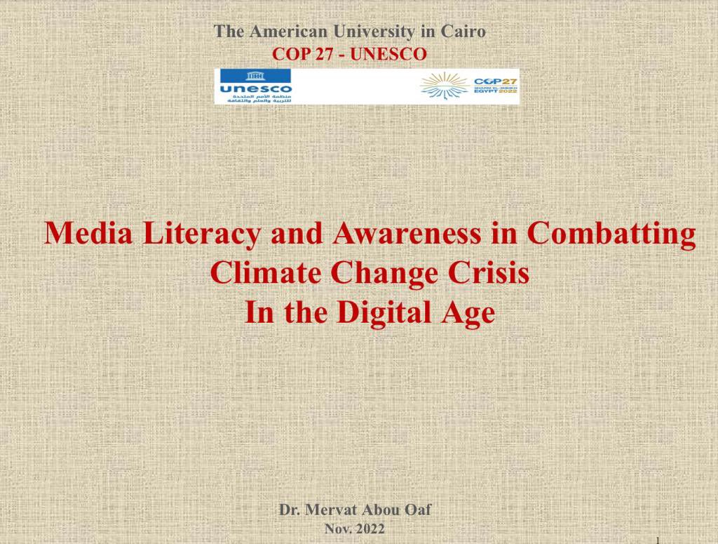 Combating the #ClimateCrisis in the digital age. Thank you <a href="/AUC/">AUC</a> Professor Mervat Abou Oaf <a href="/tito_ao/">Dr. Mervat Abou Oaf</a> for the timely discussion. #AUCxCOP27 #COP27 #AUCIimateChange