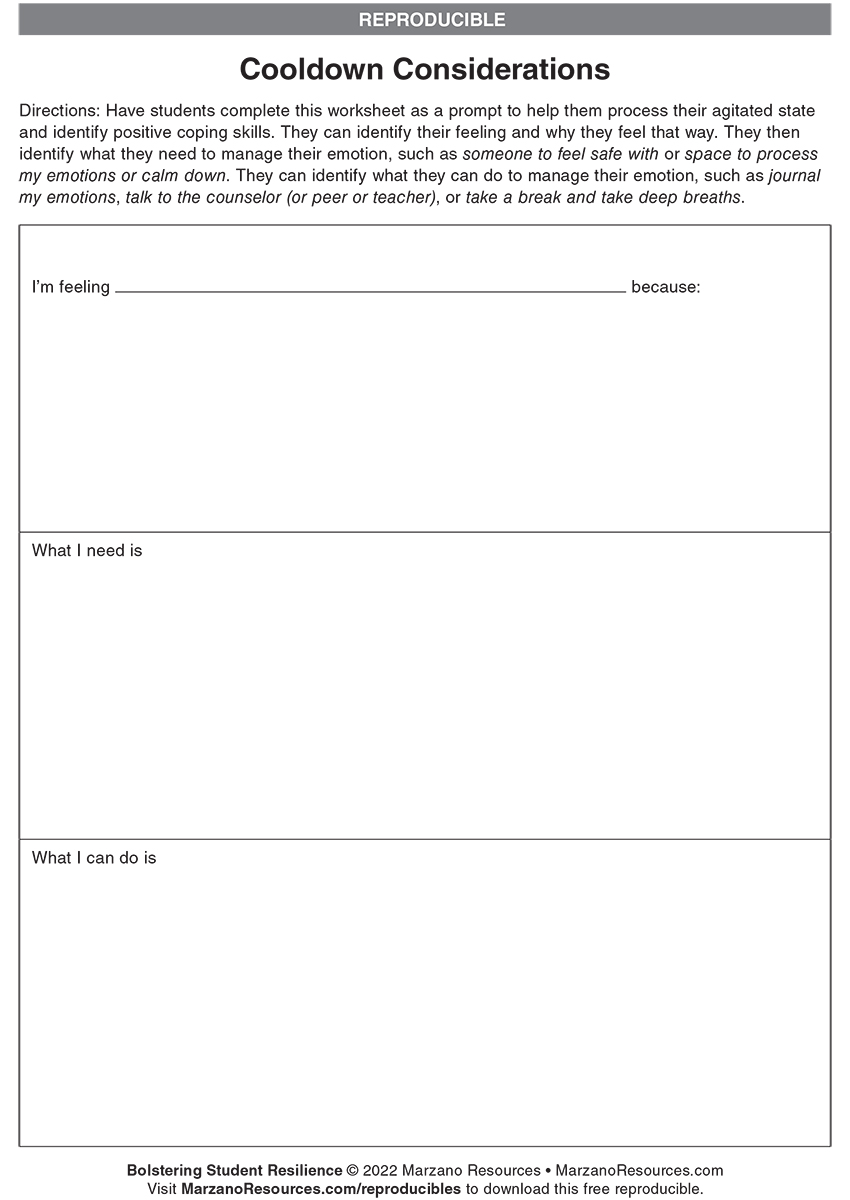 MarzanoResource's tweet photo. When a student’s emotions become heightened, consider directing them to a designated cooldown area and allowing them to complete an emotion-processing worksheet like this one from Bolstering Student Resilience.

Download this and more: https://t.co/lWjwxB6hfs https://t.co/3DyGBUqiNd
