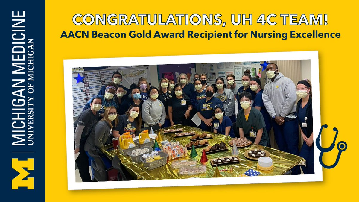 Congratulations to the Michigan Medicine UH 4C Team on receiving the prestigious AACN Beacon Gold Award for Nursing Excellence! I’m very proud to work with a team that’s so dedicated to making a positive impact on patient care! <a href="/umichCVC/">U-M Health Frankel CVC</a> <a href="/umichmedicine/">Michigan Medicine</a> <a href="/AACNme/">American Association of Critical-Care Nurses</a>
