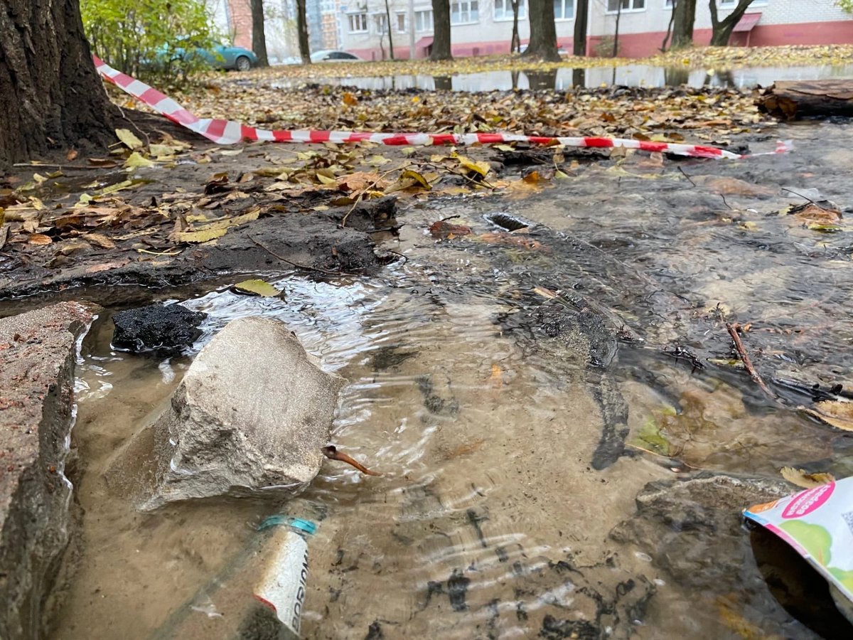 В Воронеже прорвало трубу. Родник у дома 56д по ул. Богдана Хмельницкого продолжает бить и заливать район уже больше недели. Пока что ленточки не особо помогают его остановить. Угадайте ответ администрации)